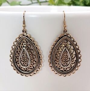 Boho Gold And Silver Filigree Teardrop Earrings New